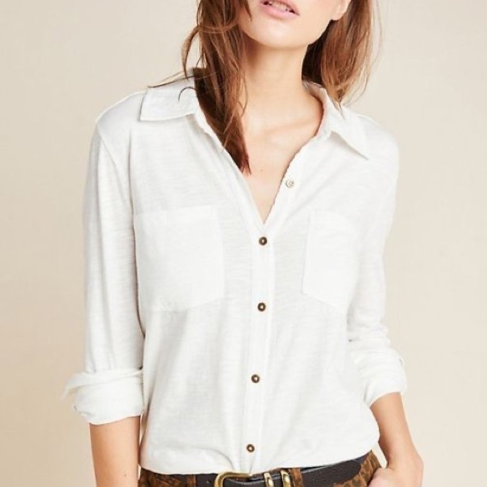 Anthropologie Maeve White Button Down Top